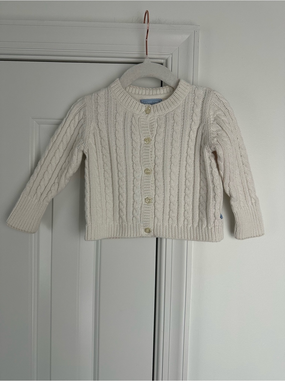 Lands' End Cream Cable-Knit Cardigan 6-9m New without tags